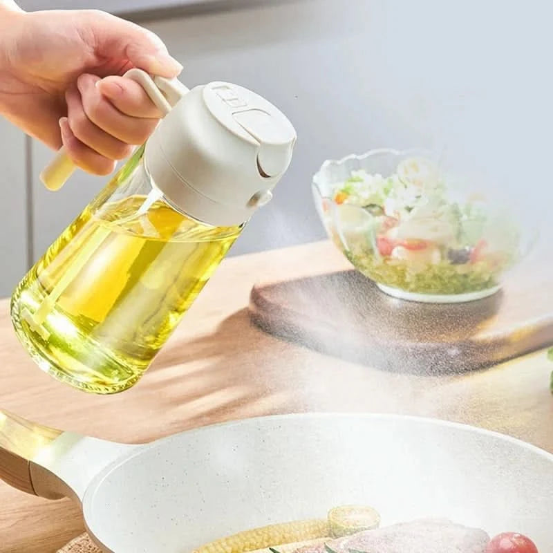 2-in-1 16oz Glass Oil Spray Jug – Oil & Vinegar Dispenser with Spray & Pour Functions for Cooking, Salad, BBQ, Baking