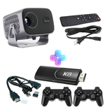 A10 Smart Projector 1080P FHD + K8 Game Stick | Android 13, 4K Support, 10,000+ Live Channels, 40,000+ Games, 450 ANSI Lumens | Home Theater & Gaming Combo